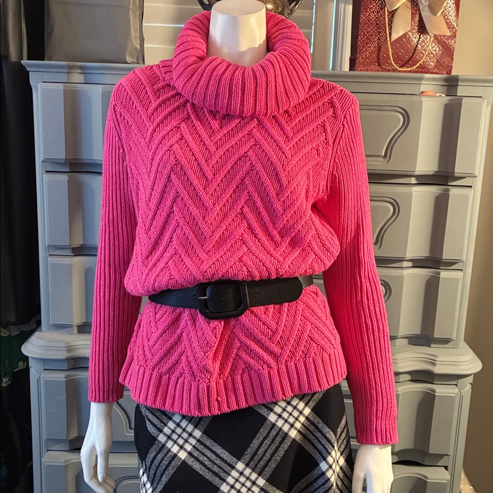 💗 Cozy Pink Cable Knit Cowlneck Sweater S/M